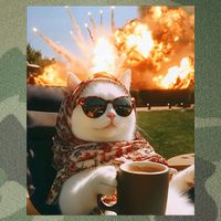 Cat Scarf Meme Drinking Coffee Selfie Chill Explosive Comet  Legacy Tie Dye Trucker Hat