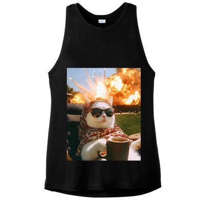 Cat Scarf Meme Drinking Coffee Selfie Chill Explosive Comet  Ladies PosiCharge Tri-Blend Wicking Tank