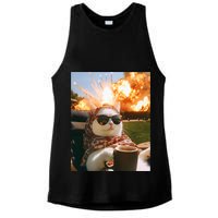 Cat Scarf Meme Drinking Coffee Selfie Chill Explosive Comet  Ladies PosiCharge Tri-Blend Wicking Tank