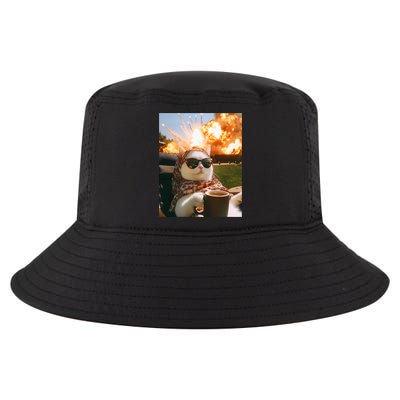 Cat Scarf Meme Drinking Coffee Selfie Chill Explosive Comet  Cool Comfort Performance Bucket Hat