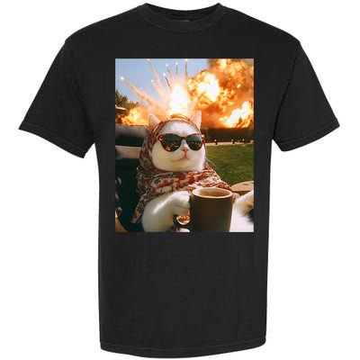 Cat Scarf Meme Drinking Coffee Selfie Chill Explosive Comet  Garment-Dyed Heavyweight T-Shirt