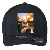 Cat Scarf Meme Drinking Coffee Selfie Chill Explosive Comet  Flexfit Unipanel Trucker Cap