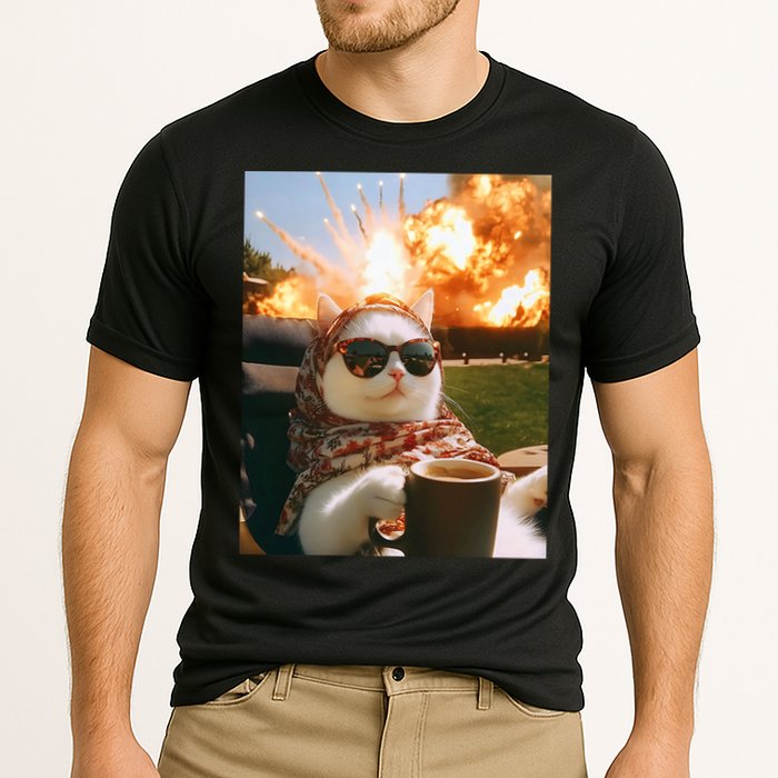Cat Scarf Meme Drinking Coffee Selfie Chill Explosive Comet  Performance Shirt
