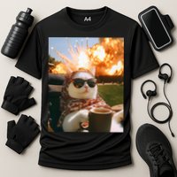Cat Scarf Meme Drinking Coffee Selfie Chill Explosive Comet  Performance Shirt