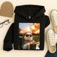Cat Scarf Meme Drinking Coffee Selfie Chill Explosive Comet  Hoodie