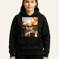 Cat Scarf Meme Drinking Coffee Selfie Chill Explosive Comet  Hoodie