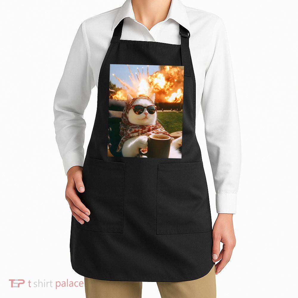 Cat Scarf Meme Drinking Coffee Selfie Chill Explosive Comet  Apron