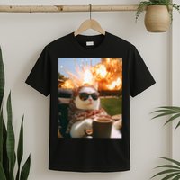 Cat Scarf Meme Drinking Coffee Selfie Chill Explosive Comet  T-Shirt