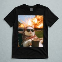 Cat Scarf Meme Drinking Coffee Selfie Chill Explosive Comet  T-Shirt