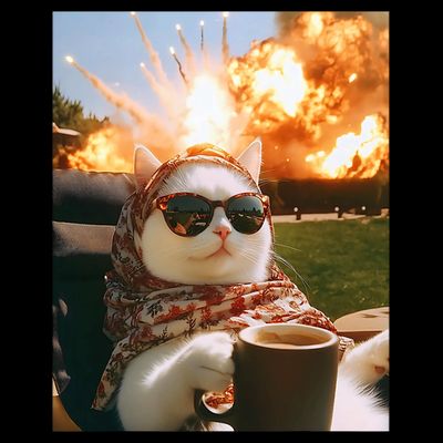 Cat Scarf Meme Drinking Coffee Selfie Chill Explosive Comet  T-Shirt