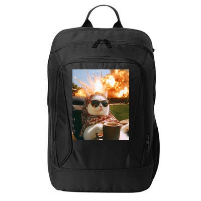 Cat Scarf Meme Drinking Coffee Selfie Chill Explosive Comet  City Backpack