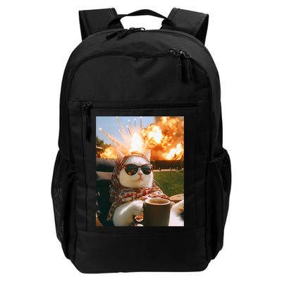 Cat Scarf Meme Drinking Coffee Selfie Chill Explosive Comet  Backpack