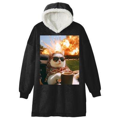 Cat Scarf Meme Drinking Coffee Selfie Chill Explosive Comet  Hooded Wearable Blanket