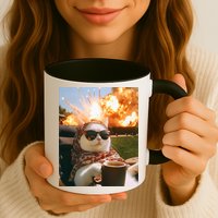 Cat Scarf Meme Drinking Coffee Selfie Chill Explosive Comet  Mug