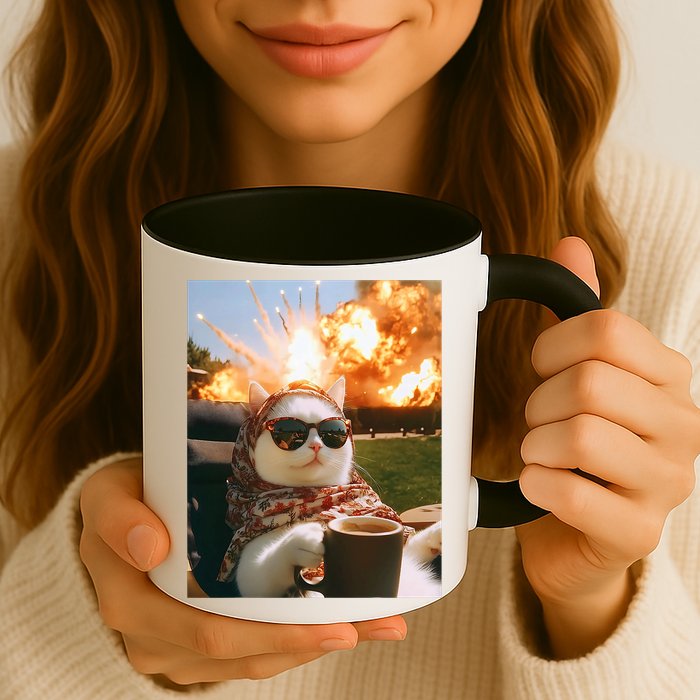 Cat Scarf Meme Drinking Coffee Selfie Chill Explosive Comet  Mug