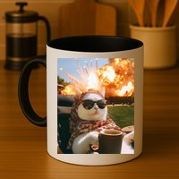 Cat Scarf Meme Drinking Coffee Selfie Chill Explosive Comet  Mug