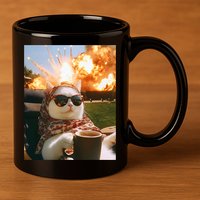 Cat Scarf Meme Drinking Coffee Selfie Chill Explosive Comet  11oz C Handle Ceramic Mug