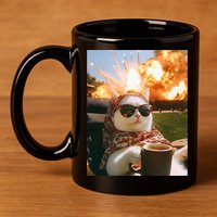 Cat Scarf Meme Drinking Coffee Selfie Chill Explosive Comet  11oz C Handle Ceramic Mug