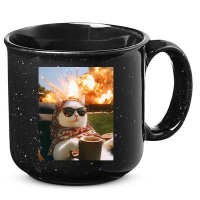 Cat Scarf Meme Drinking Coffee Selfie Chill Explosive Comet  15oz Campfire Ceramic Mug