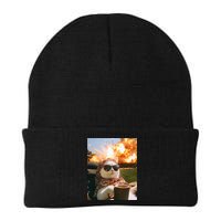 Cat Scarf Meme Drinking Coffee Selfie Chill Explosive Comet  Beanie
