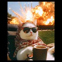 Cat Scarf Meme Drinking Coffee Selfie Chill Explosive Comet  Drawstring Bag