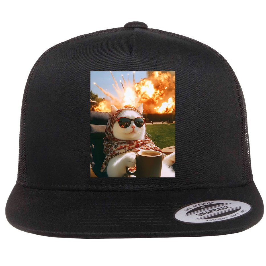Cat Scarf Meme Drinking Coffee Selfie Chill Explosive Comet  Flatbill Hat