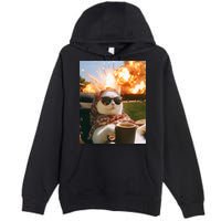 Cat Scarf Meme Drinking Coffee Selfie Chill Explosive Comet  Premium Pullover Hoodie