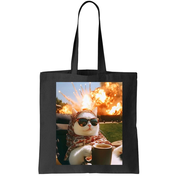 Cat Scarf Meme Drinking Coffee Selfie Chill Explosive Comet  Bag