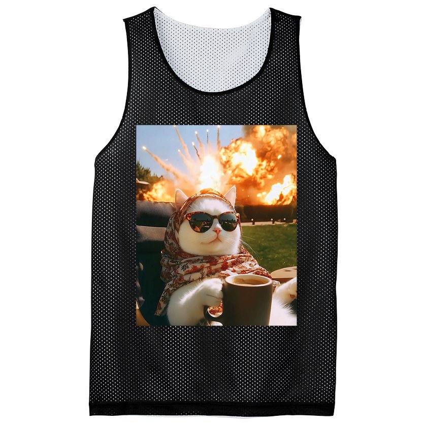 Cat Scarf Meme Drinking Coffee Selfie Chill Explosive Comet  Mesh Reversible Basketball Jersey Tank