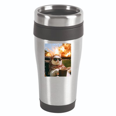 Cat Scarf Meme Drinking Coffee Selfie Chill Explosive Comet  16oz Travel Tumbler