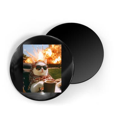 Cat Scarf Meme Drinking Coffee Selfie Chill Explosive Comet  Magnet