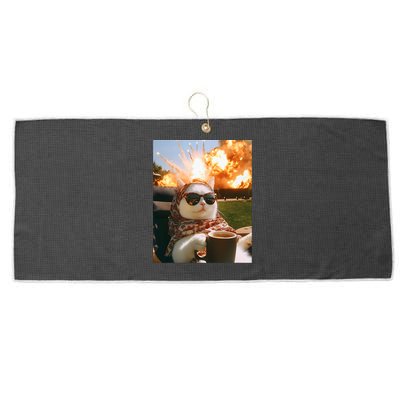Cat Scarf Meme Drinking Coffee Selfie Chill Explosive Comet  Large Microfiber Waffle Golf Towel