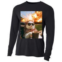 Cat Scarf Meme Drinking Coffee Selfie Chill Explosive Comet  Cooling Performance Long Sleeve Crew