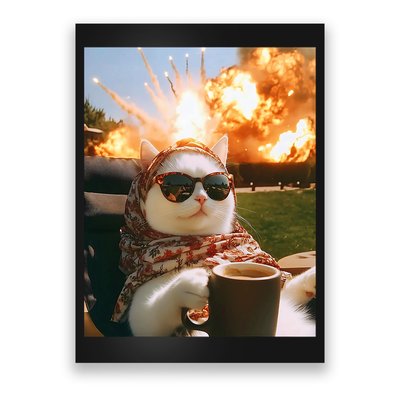 Cat Scarf Meme Drinking Coffee Selfie Chill Explosive Comet  Poster