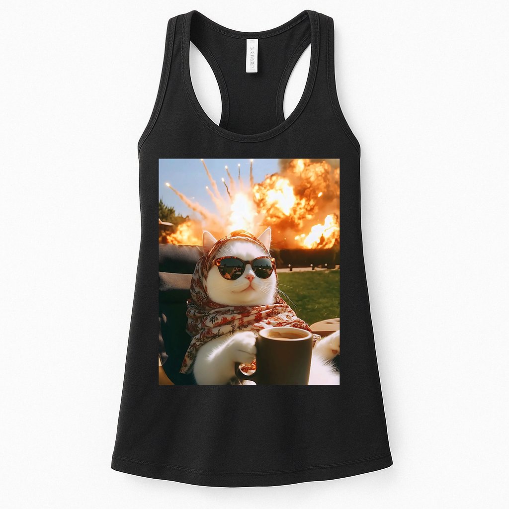 Cat Scarf Meme Drinking Coffee Selfie Chill Explosive Comet  Womens Tank Top