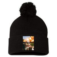 Cat Scarf Meme Drinking Coffee Selfie Chill Explosive Comet  Pom Pom 12in Knit Beanie