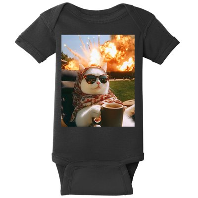 Cat Scarf Meme Drinking Coffee Selfie Chill Explosive Comet  Baby Bodysuit