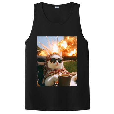 Cat Scarf Meme Drinking Coffee Selfie Chill Explosive Comet  PosiCharge Competitor Tank