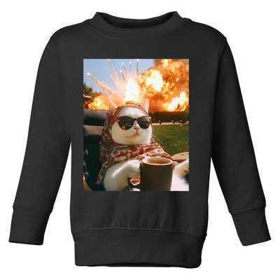 Cat Scarf Meme Drinking Coffee Selfie Chill Explosive Comet  Toddler Sweatshirt