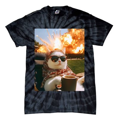 Cat Scarf Meme Drinking Coffee Selfie Chill Explosive Comet  Tie-Dye T-Shirt