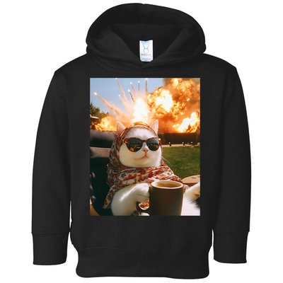 Cat Scarf Meme Drinking Coffee Selfie Chill Explosive Comet  Toddler Hoodie