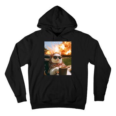 Cat Scarf Meme Drinking Coffee Selfie Chill Explosive Comet  Tall Hoodie