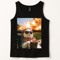 Cat Scarf Meme Drinking Coffee Selfie Chill Explosive Comet  Tank Top