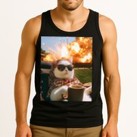 Cat Scarf Meme Drinking Coffee Selfie Chill Explosive Comet  Tank Top