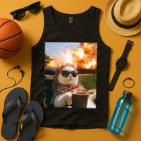 Cat Scarf Meme Drinking Coffee Selfie Chill Explosive Comet  Tank Top