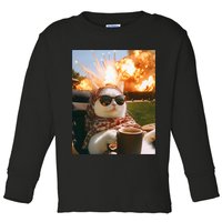 Cat Scarf Meme Drinking Coffee Selfie Chill Explosive Comet  Toddler Long Sleeve Shirt