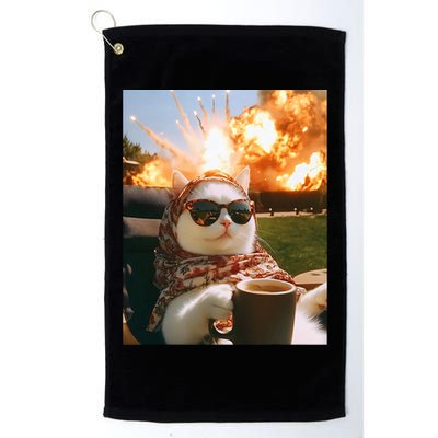 Cat Scarf Meme Drinking Coffee Selfie Chill Explosive Comet  Golf Towel