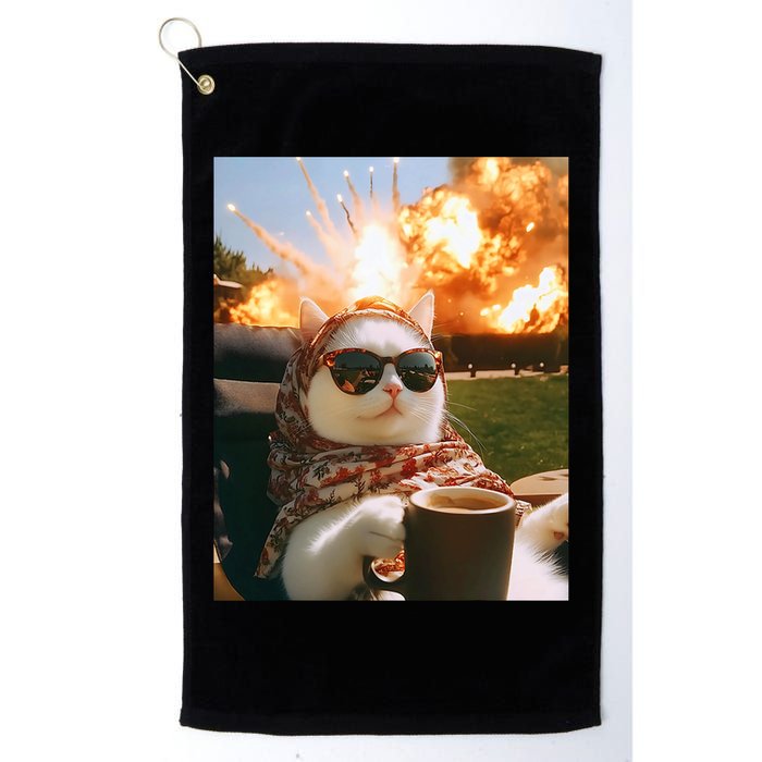 Cat Scarf Meme Drinking Coffee Selfie Chill Explosive Comet  Golf Towel