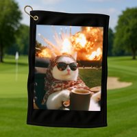 Cat Scarf Meme Drinking Coffee Selfie Chill Explosive Comet  Golf Towel