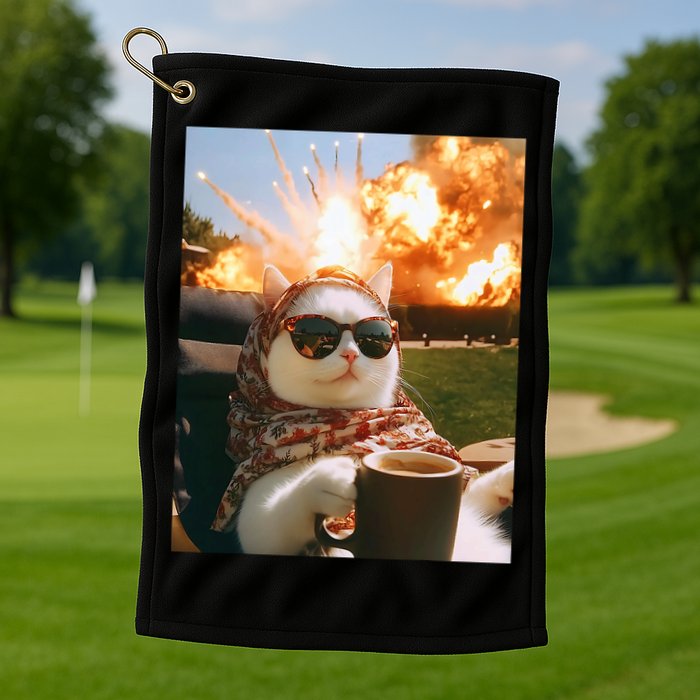 Cat Scarf Meme Drinking Coffee Selfie Chill Explosive Comet  Golf Towel